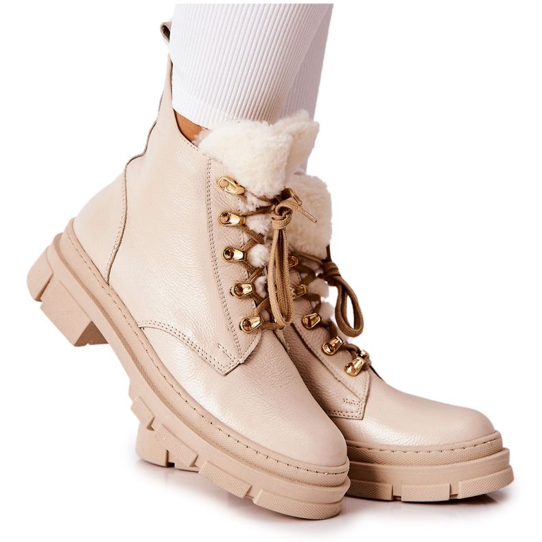 PF1 Botas Quentes de Couro Bege Molissa