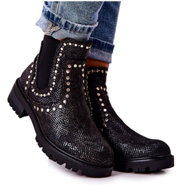 WT1 Botas Botas Jodhpur com tachas de salto plano Black Shivers preto