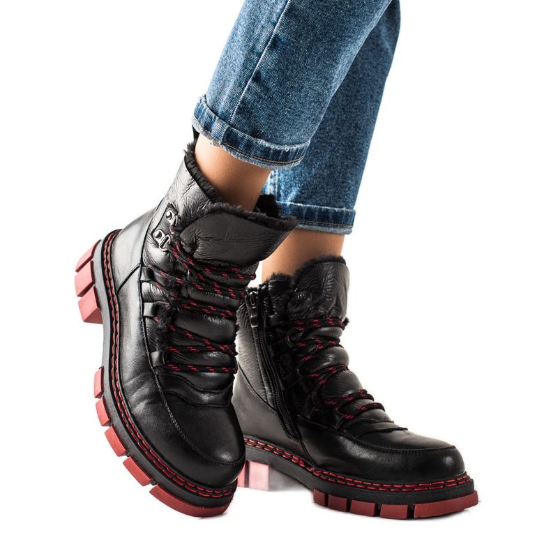 ARTIKER Botas de couro para neve com solado vermelho preto