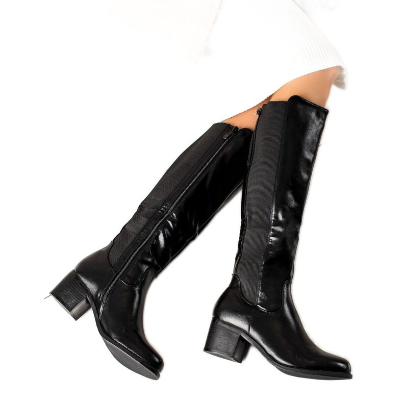 Laura Mode Botas de couro ecológico com zíper decorativo preto