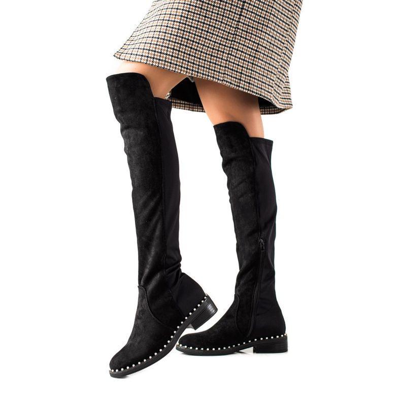 Marquiz Botas acima do joelho com pérolas preto