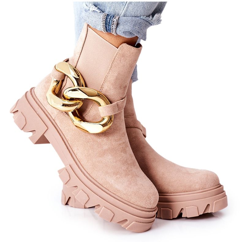 S.Barski Botas Bege Chelsea isoladas femininas com um ornamento