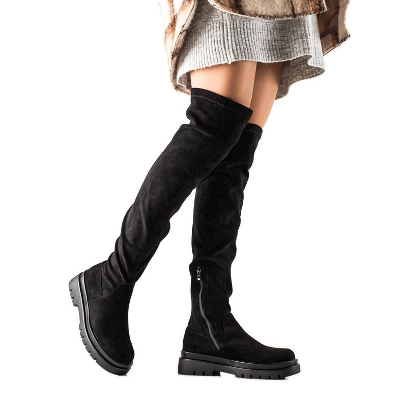 Sixth Sense Botas de camurça na coxa na plataforma preto