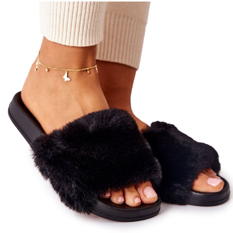 PH1 Chinelos em forma de borracha com pele preta Emmie preto