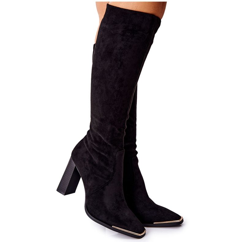 PS1 Botas quentes femininas de dedo do pé dourado preto puentos