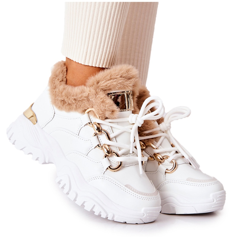 PM1 Sapatos esportivos de couro branco brilhante com isolamento