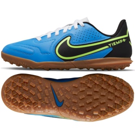 Chuteiras Nike Tiempo Legend 9 Club Tf Jr DA1334 403 multicolorido azul