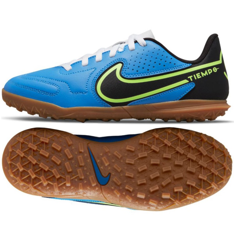 Chuteiras Nike Tiempo Legend 9 Club Tf Jr DA1334 403 multicolorido azul