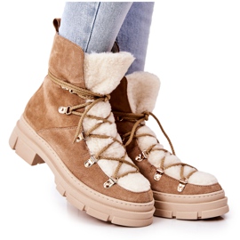 PF1 Botas Quentes de Camurça Bege Trappers Mindago