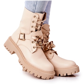 WS1 Botas de trabalhador molisa bege com corrente dourado