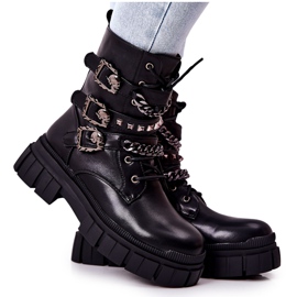 WS1 Botas amarradas com corrente com fivela preta reiloy preto