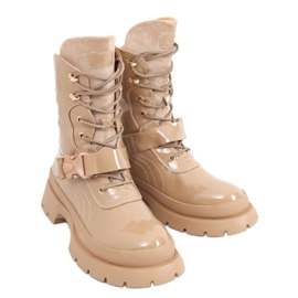 Botas Jens Khaki militares envernizadas bege marrom
