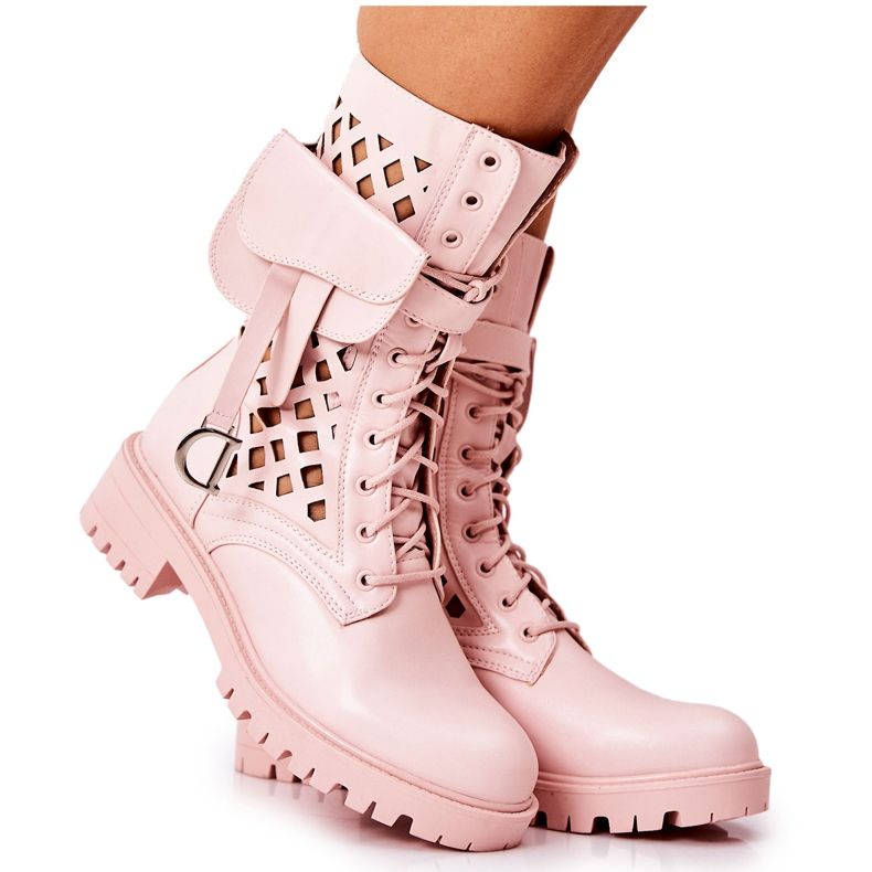 PS1 Botas Openwork com o rim Pink Rock Star rosa