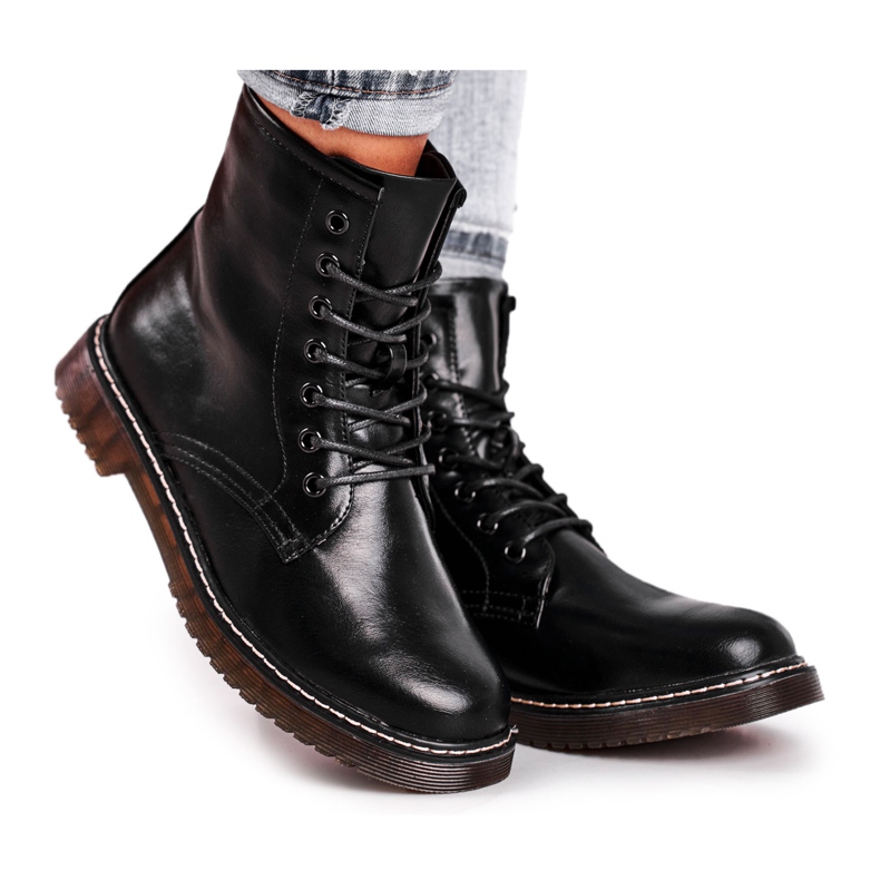 EVE Botas femininas lacadas trappers Botas pretas Marita preto