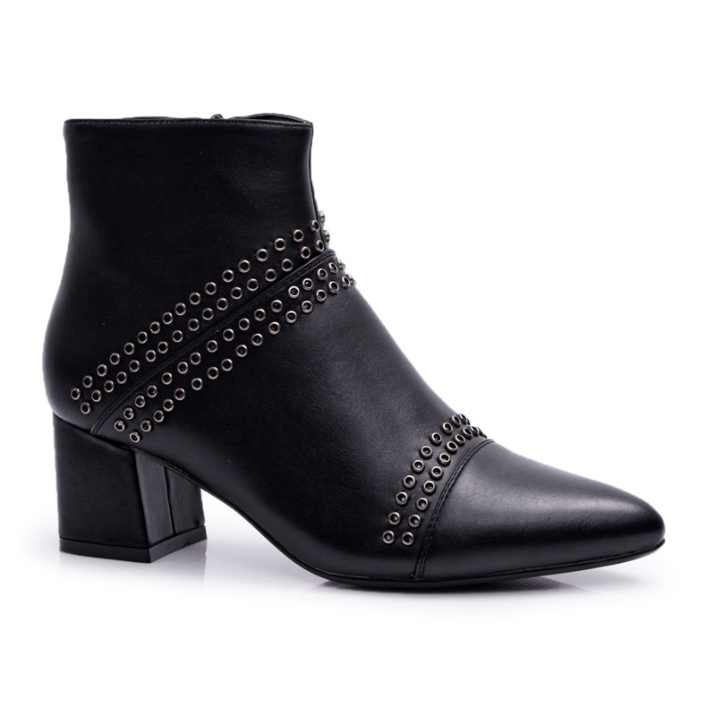 PS1 Botas femininas de salto alto em spitz com rebites Black Primma preto