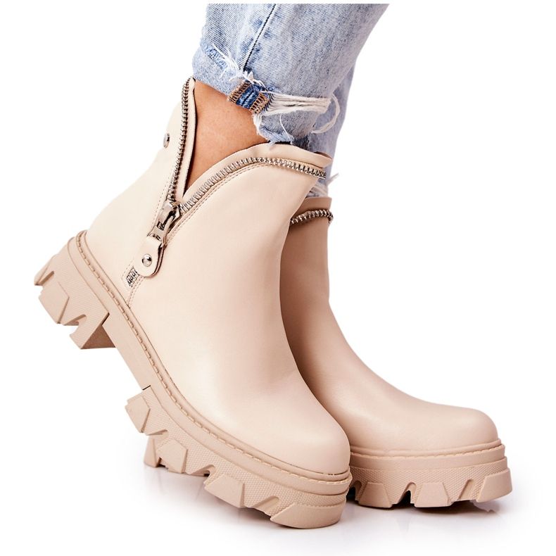 WS1 Botas de couro com zíper bege decorativo Deborah
