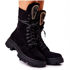 PL4 Botas de camurça preta com enfeites Elaina preto