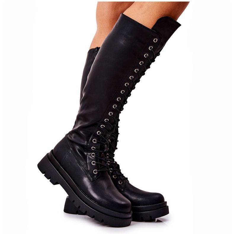 PG2 Botas Kannies pretas com amarração alta e quente preto PG2 Botas Kannies pretas com amarração alta e quente preto