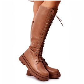 PG2 Botas de cano alto de camelo com nó quente marrom
