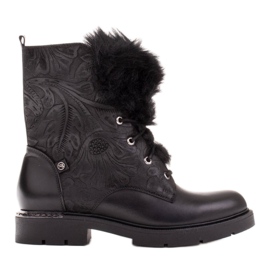 Marco Shoes Botas em couro e pele com relevo preto