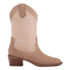 Marco Shoes Botas de caubói em combinação com camurça e tecido de linho bege