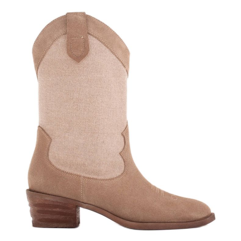 Marco Shoes Botas de caubói em combinação com camurça e tecido de linho bege