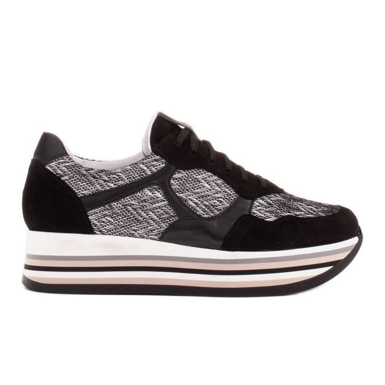 Marco Shoes Tênis com sola grossa de couro natural branco preto