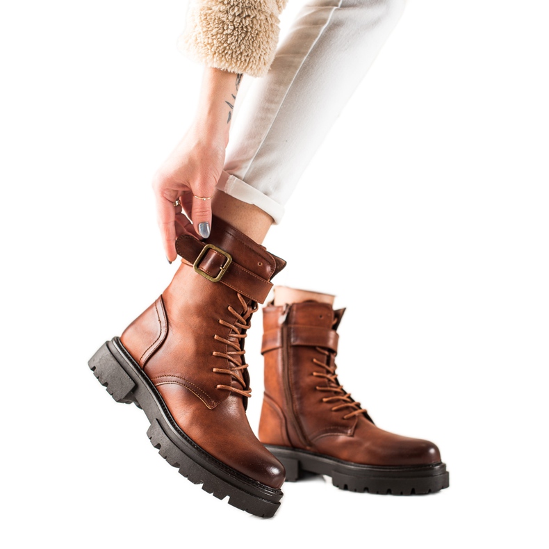 Super Mode Botas de amarrar com fivela castanho