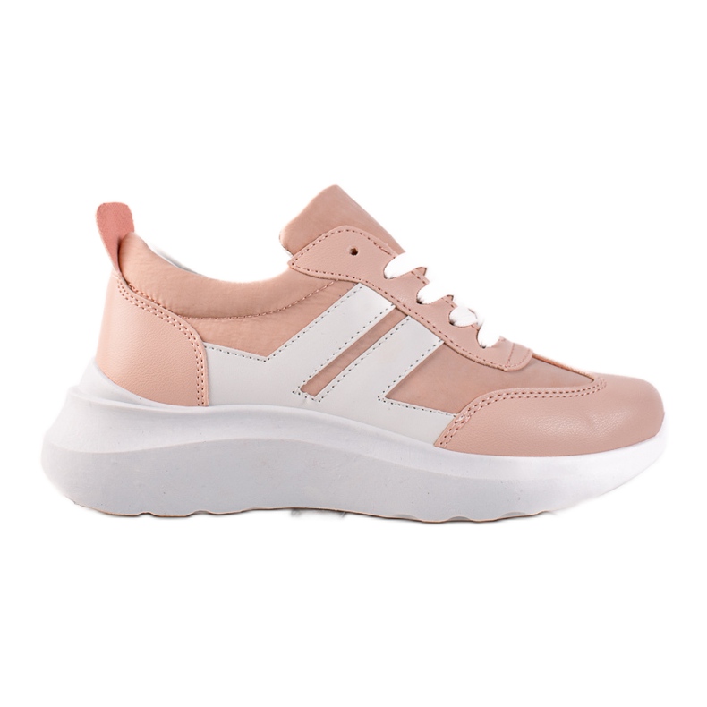 Ideal Shoes Tênis elegantes com listras branco rosa