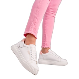 Ideal Shoes Tênis de couro branco ecológico rosa Ideal Shoes Tênis de couro branco ecológico rosa