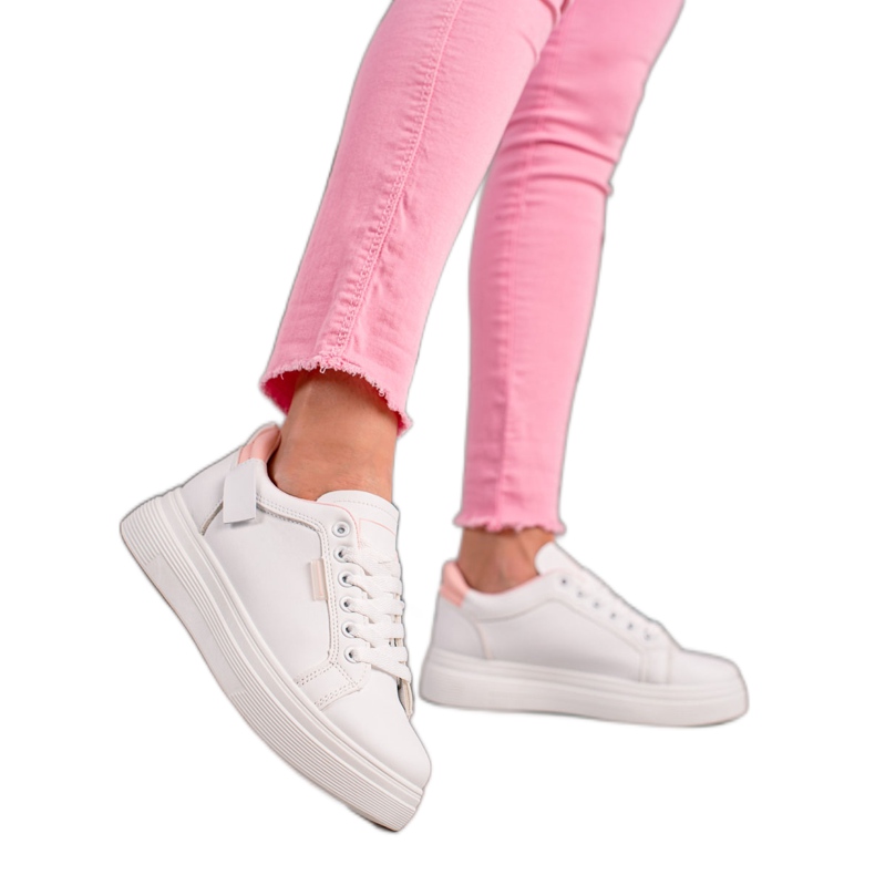 Ideal Shoes Tênis de couro branco ecológico rosa