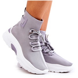 Meias esportivas femininas cinza KeSports roxo