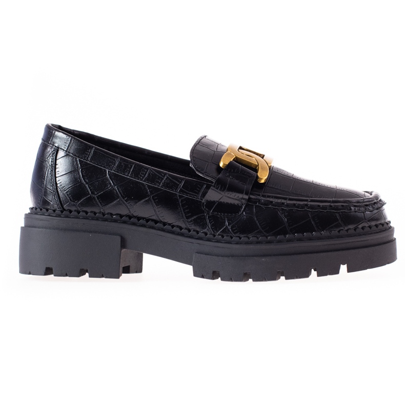 Mocassins Com Couro Eco Moda LA.FI preto dourado
