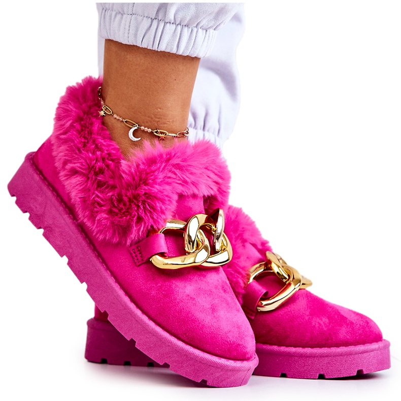 PS1 Chinelos femininos de corrente de ouro fúcsia Ardrums rosa