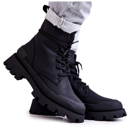 Botas quentes de couro amarradas pretas Racquell preto