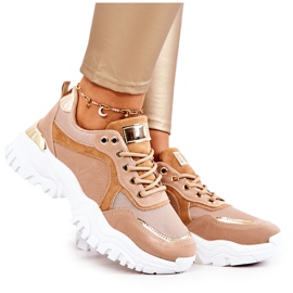 FS2 Tênis na plataforma Brown Sallie bege dourado