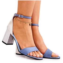 PA2 Sandálias de couro em uma barra desfiada azul Lorene prata