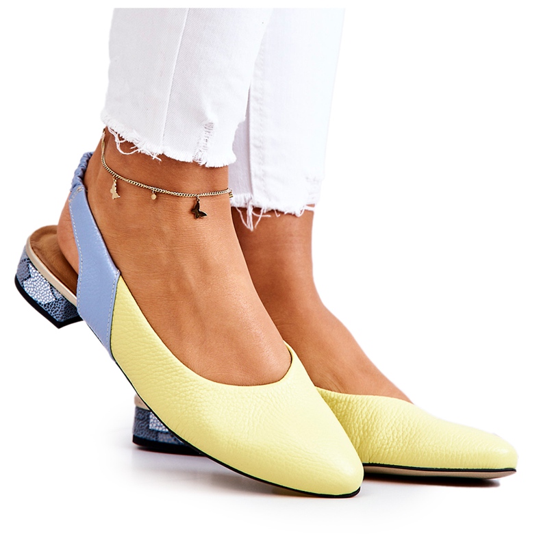 PA2 Bailarina de Salto Aberto de Couro Amarelo-Azul Noreen