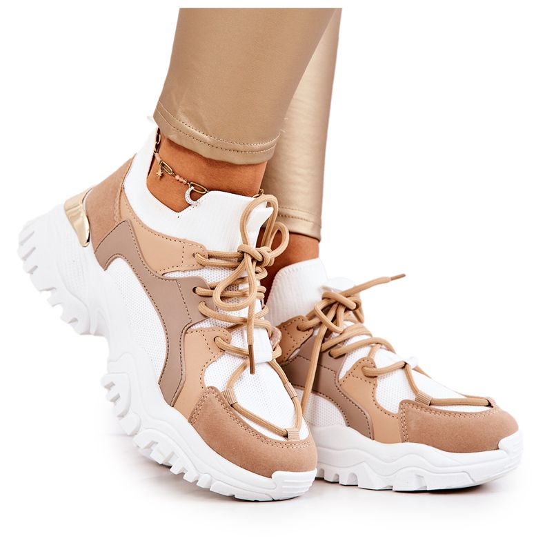 FS2 Sapatos Esportivos Tênis Meias Colleen Bege e Branco