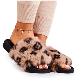 PM1 Chinelos com pelo, Borracha Leopardo Marrom Noelle bege castanho