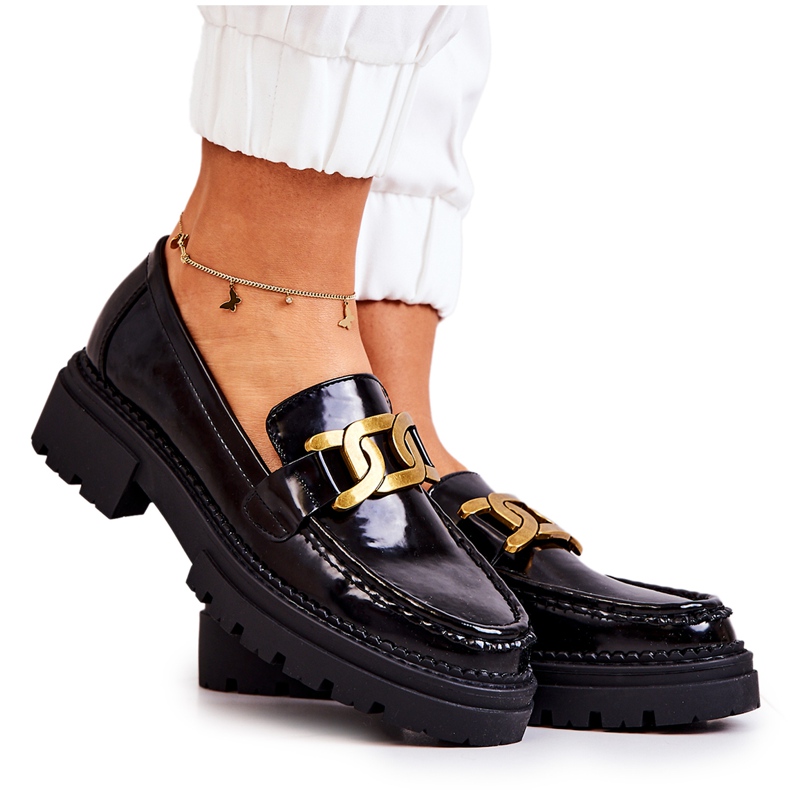 PL5 Mocassins Lacados Com Decoração La.Fi Preto Laurene