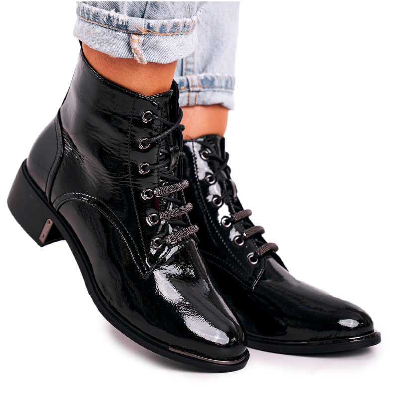 D&A Botas quentes femininas clássicas lacadas reflexo preto D&A Botas quentes femininas clássicas lacadas reflexo preto