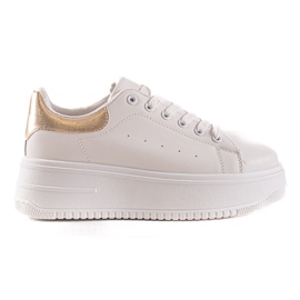 Fashion Tênis da moda na plataforma branco dourado
