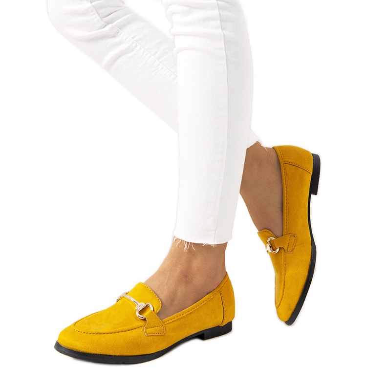 Mocassim mostarda de salto baixo, Tracy. amarelo