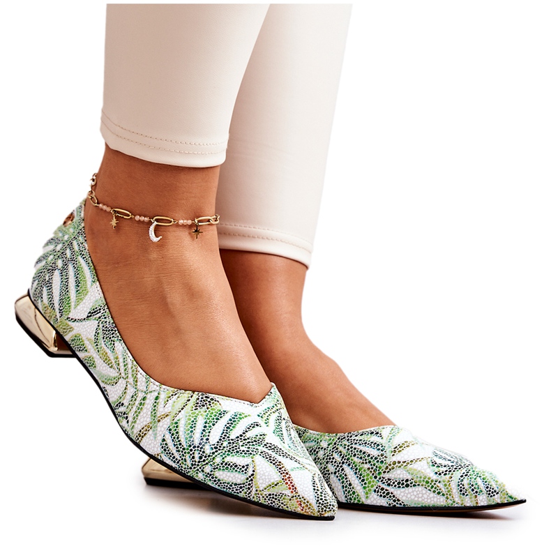 Bailarinas femininas Laura Messi Couro Verde 2193 multicolorido