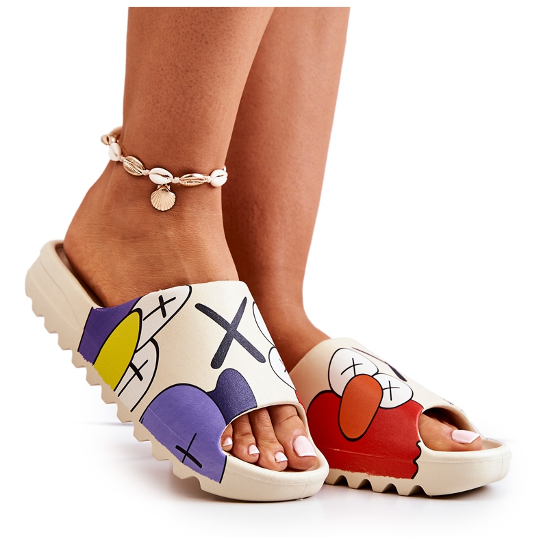 PS1 Chinelos de borracha impressos monstros bege