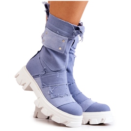PS1 Botins altos de trabalhadores em um zíper azul Nerisa PS1 Botins altos de trabalhadores em um zíper azul Nerisa