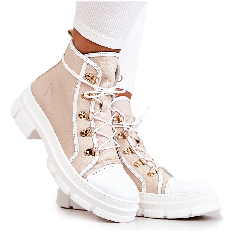 PK1 Botas de Couro Bege e Branco Letty