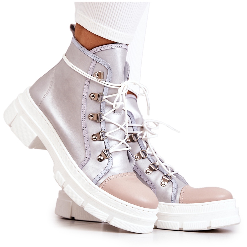 PK1 Botas de Couro Letty Prata bege