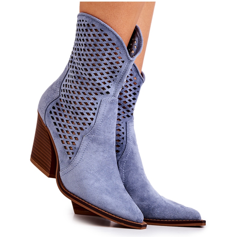 FB1 Botas de cowboy a céu aberto em um poste azul Caroline